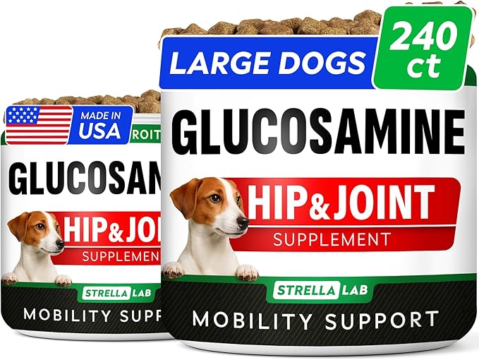 Glucosamine for Large Dogs - Joint Supplement Large Breed w/ Omega-3 Fish Oil - Chondroitin, MSM - Advanced Mobility Chews - Joint Pain Relief - Hip & Joint Care - Chicken Flavor - 240Ct - Made in USA