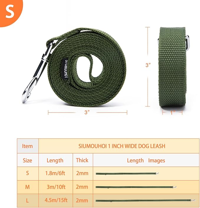 Siumouhoi Strong Durable 6 ft Nylon Dog Training Leash, 1 Inch Wide Traction Rope, for Small and Medium Dog (Military Green, 6 Feet)