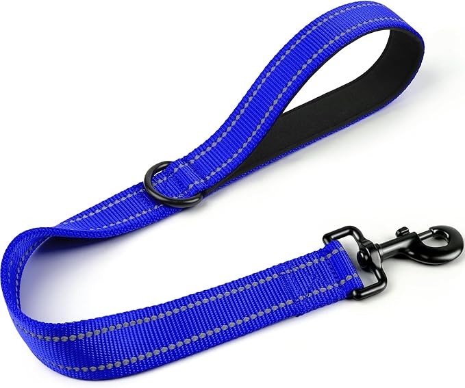 Joytale Strong Short Dog Leash 2FT, 1.2 Inch Wide, Heavy Duty, Padded Handle for Traffic Control, Reflective Leash for Medium and Large Dogs Walking Training, Royal Blue