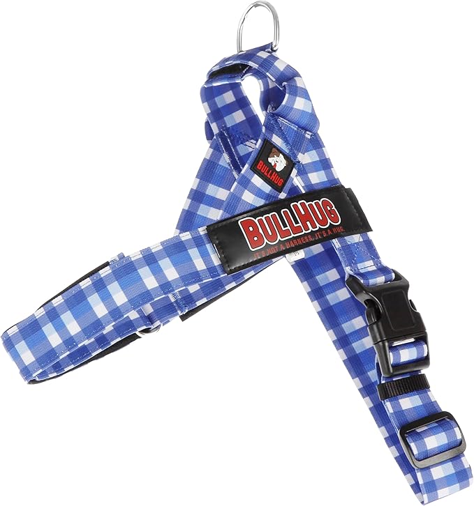 BULLHUG Adjustable Dog Harness– No Pull, No Choke – for English Bulldogs, French Bulldogs, Pugs & Broad-Chested Breeds – Easy, Safe Walks (BLUEWHITE, Small)