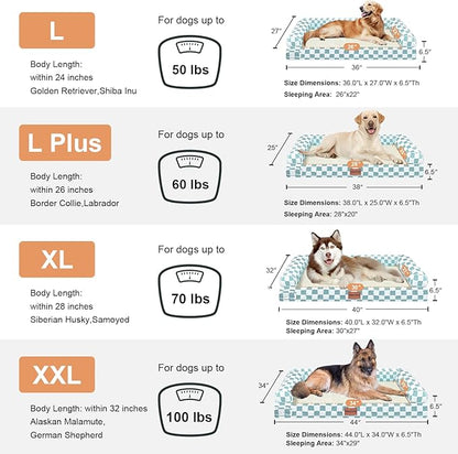 Large Dog Bed Orthopedic Washable: Beds Bolster XL Bed Medium Large Dogs Egg Crate Foam Couch Sofa Waterproof with Removable Cover - Green Grid