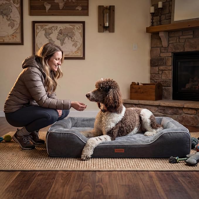hush bone 42 Inch XL Orthopedic Dog Couch Bed for Large Dogs Up to 80 lbs,Cooling Gel Memory Foam + Egg Crate Foam,Waterproof Removable Washable Cover,4-Sided Bolster,Non-Slip Bottom,Dark Grey