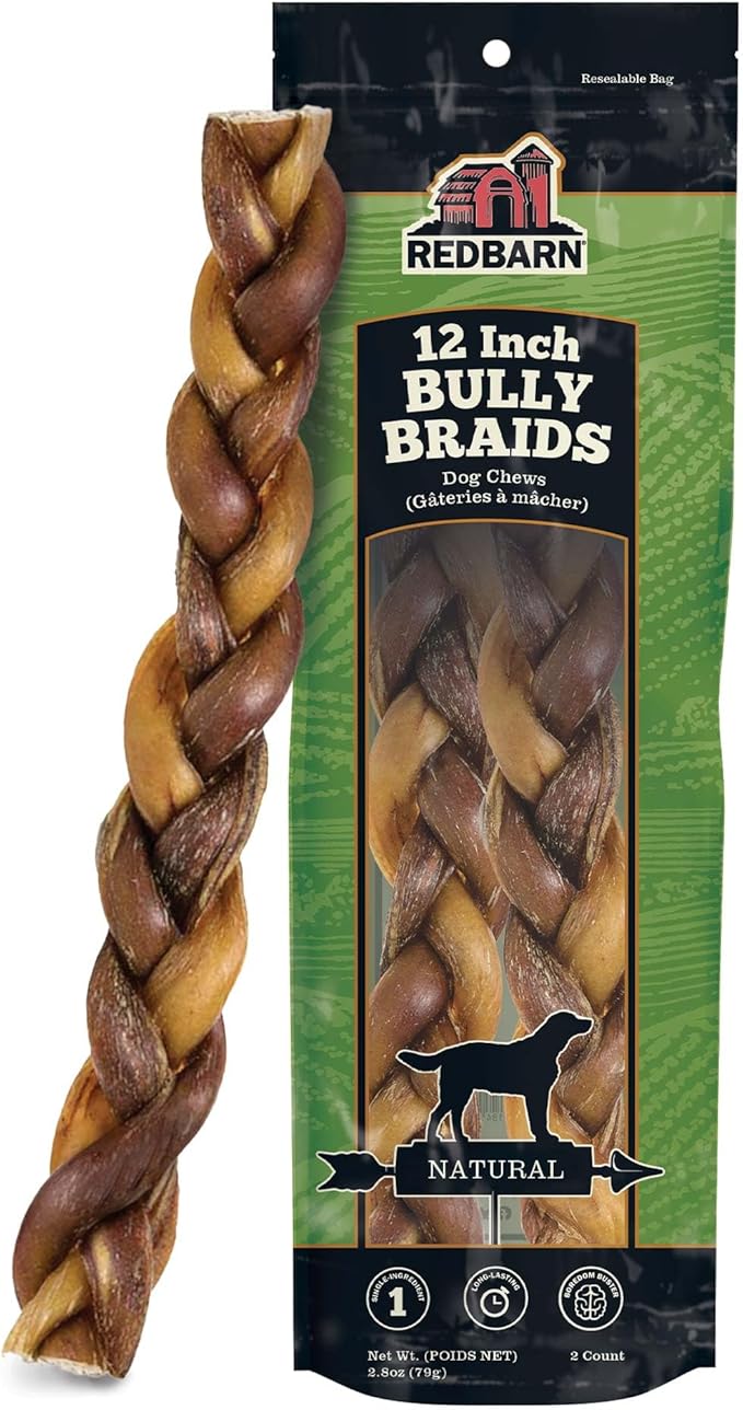 Redbarn Pet Products 12" Braided Bully Sticks for Dogs 2-Count, Pack of 12