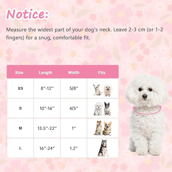 Dog Collar with Cherry Blossom Patterns, Spring Summer Collection Pink Dog Collar with Exquisite Pendant, Durable Adjustable Collars for Gifts & Daily Use-M