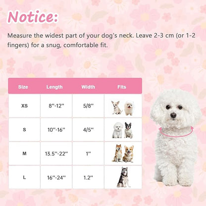 Dog Collar with Cherry Blossom Patterns, Spring Summer Collection Pink Dog Collar with Exquisite Pendant, Durable Adjustable Collars for Gifts & Daily Use-XS