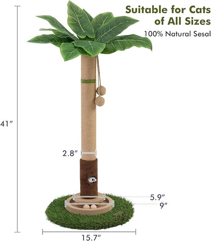 Woochpet Cat Scratching Post 35'' Tall Cat Scratcher Tree Tower Scratching Posts for Indoor Cats with Cat Toy Mouse Hole and Interactive Wooden Ball for Kittens Adults Cats
