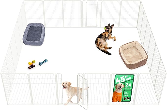 FXW Homeplus Unleashed Indoor Dog Playpen - Stress-Free and Safe Play, Heavy Duty 45 Inch 24 Panels Dog Pen for Medium and Large Dogs, White│Patented