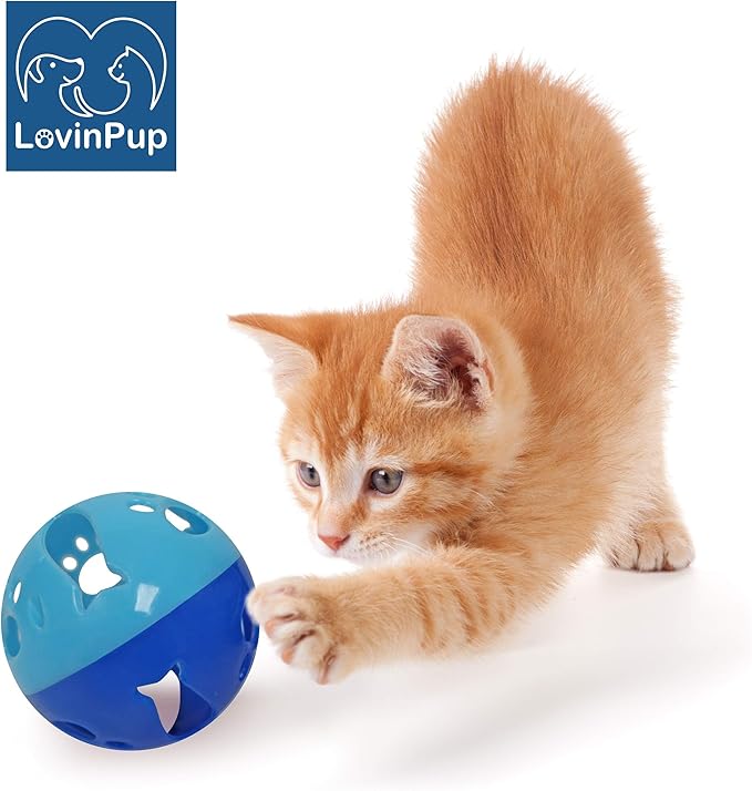 Large Cat Ball Toy with Bell – Interactive Rolling Design for Active Play – Sturdy Plastic Cat Toy Ball That Stays Visible During Play – Blue 3 Pack for Cats, Kittens, and Small Pets