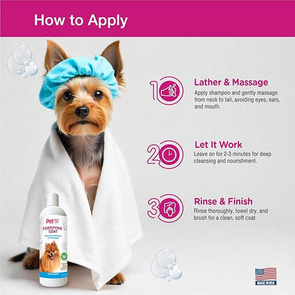 Natural Dog Shampoo for Coat Strength – Fortifying Formula with Argan, Jojoba Oil & Aloe Vera – Deodorizing & Moisturizing Grooming Wash for Shedding & Sensitive Skin - 16 oz