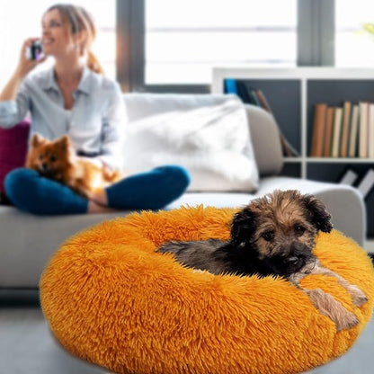 Calming Donut Dogs Beds for Small Dogs Washable,19inch Fluffy Round Puppy Bed for Puppies,Cats & Toy Breeds with Raised Rim,Fits up to 15 lbs Pets,Orange