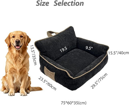 RAFASAFA Large Orthopedic Dog Sofa Bed with Sides, Carry Handle & Side Pockets .Plush Chenille Orthopedic Pet Bed Couch for Large Dogs.Portable Snuggler for Indoor Use, Travel & Recovery (Black)