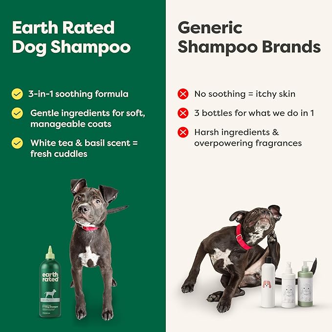 Earth Rated Hypoallergenic 3-in-1 Soothe Dog & Puppy Shampoo & Conditioner, Deodorize 98.5% Natural, 16 oz