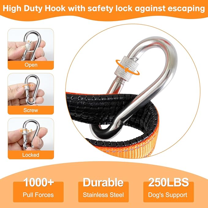 Heavy Duty 50ft Tie Out Cable for Medium Large Dogs, Chew Proof Dog Leash with Padded Handle for Training Walking