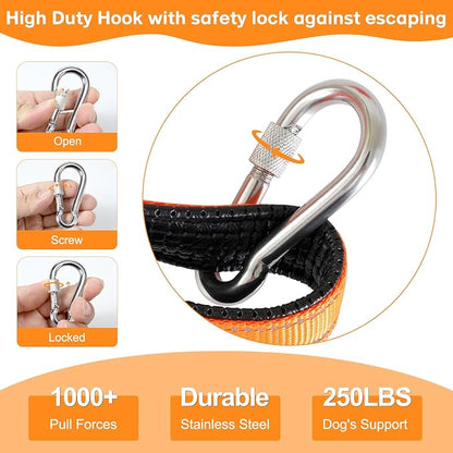 Heavy Duty Dog Leash - Chew Proof Tie Out Cable, 10/20/30/50ft with Carabiner, Sturdy Long Leashes for Medium Large Dogs, Padded Handle for Training Walking