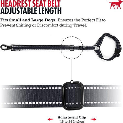 Tuff Pupper Dog Seat Belt for Car Headrest | Adjustable Length Dog Car Harness Restraint | Heavy-Duty Aviation Aluminum Carabiner & Tactical Buckle | Universal Fit for Small, Medium & Large Dogs