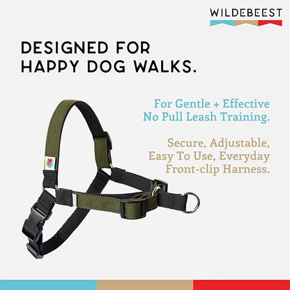 Wildebeest No Pull Dog Harness | Comfortable Training Harnesses | Effective No Pull Harness Design | Ideal for Large Sized Dog | 4-Point Adjustable(XL - 30~36 inch Girth, Olive)
