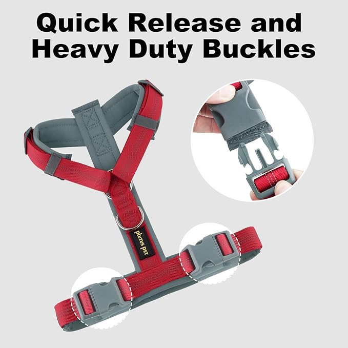 Plutus Pet No Pull Dog Harness, Adjustable Nylon Harness with Soft Padding, Reflective and Heavy Duty Dog Harness for Small, Medium, Large Dogs(Red, XS)