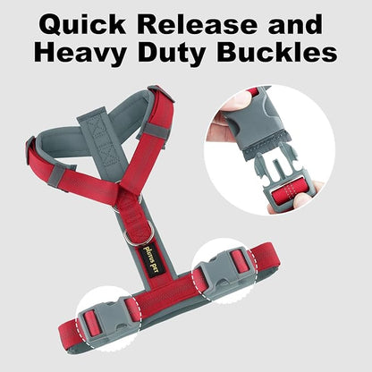 Plutus Pet No Pull Dog Harness, Adjustable Nylon Harness with Soft Padding, Reflective and Heavy Duty Dog Harness for Small, Medium, Large Dogs(Red, M)