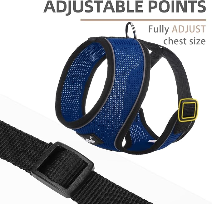 PUPTECK Soft Mesh Dog Harness and Leash Set Pet Puppy Cat Comfort Padded Vest No Pull Harnesses, Solid NavyBlue, XS