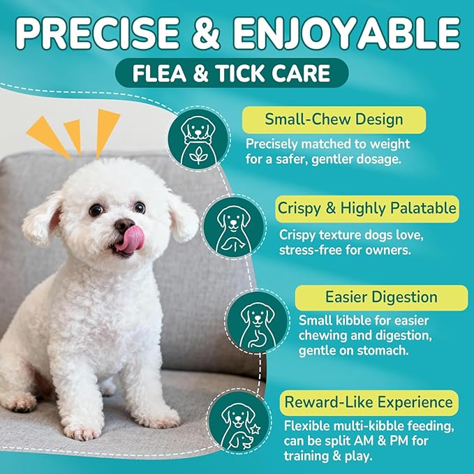 Woyamay 4-IN-1 Flea and Tick Prevention for Dogs, 500 Crunchy Dog Flea Chews, Dog Flea Treatment, Natural Oral Flea Treatment for Dogs, Daily Support for Flea, Skin & Coat, Gut, Immune, Chicken Flavor