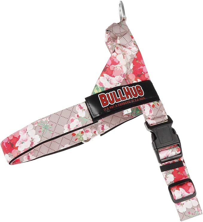 BULLHUG Adjustable Dog Harness– No Pull, No Choke – for English Bulldogs, French Bulldogs, Pugs & Broad-Chested Breeds – Easy, Safe Walks (Pink Floral, Small)