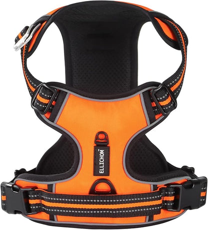 No Pull Dog Harness with 3 Snap Buckles,No Choke Front Lead pet Harness Reflective and Adjustable Soft Padded Vest for Small Medium Large Dog (Orange, Large)