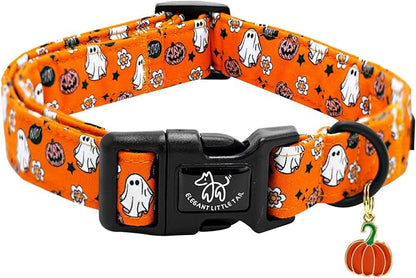 Elegant little tail Fall Dog Collar, Pumpkin Pet Collar Yellow Male Cute Puppy Adjustable Cotton Pet Collars with Quick Release Buckle for Small Medium Large Dogs
