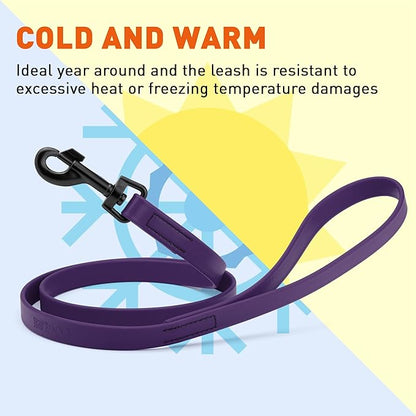 Dogline Biothane Waterproof Dog Leash Strong Coated Nylon Webbing with Black Hardware Odor-Proof Easy to Clean High Performance for Small or Large Dogs Made in USA 4 or 6 ft Lead, Violet Purple