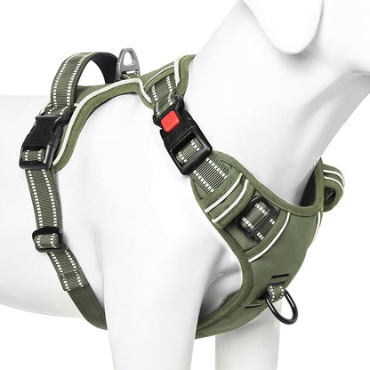Timos Dog Harness Large Sized, No Pull Pet Harness with Neck Lockable Snap,No Choke Front Clip Dog Reflective Vest,Adjustable Metal Rings 3 Buckles,Easy Control Handle for Large Dogs Green XL