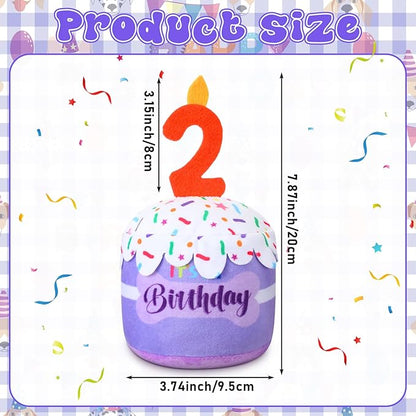 Dog 2nd Birthday Cake Toy Accessories for Girl Boy Gifts, Purple Squeaky Plush Toy for Dog Birthday Party Decor Favor for Large, Medium and Small Dogs