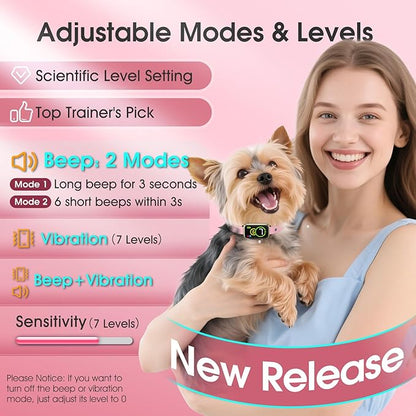 1S Stop Barking Smart Dog Bark Collar, Humane Anti Barking Device with Beep & Vibration, 7 Adjustable Sensitivity, Ultra-Light Bark Collar for Small Medium Large Dogs IP67 Waterproof Indoor Outdoor