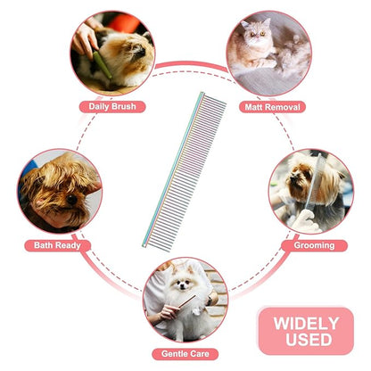 PETAXCELL Dog Cat Comb, Pet Combs Stainless Steel Teeth with Rounded Ends for Knots Mats Loose Hair Removal, 7.5IN (Colorful Plated, 3 Pack), Grooming Tool Intended for Long Curly Hair Pet