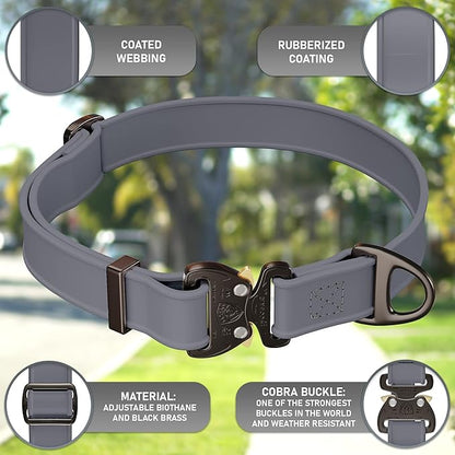 NexaPaw Biothane Dog Collar with Cobra Buckle - Made in USA - QR Code Dog Tag ID Included - Adjustable Heavy Duty Dog Collars for Medium Large Dogs - Waterproof Military Grade Tactical Collar