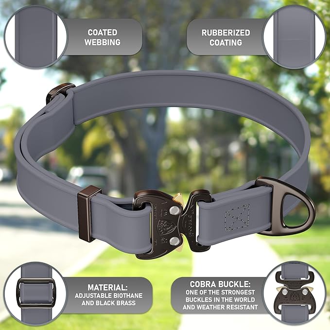 NexaPaw Biothane Dog Collar with Cobra Buckle - USA Made - QR Code Dog Tag - Adjustable Heavy Duty Collar for Medium to Large Dogs - Waterproof Military Grade Tactical