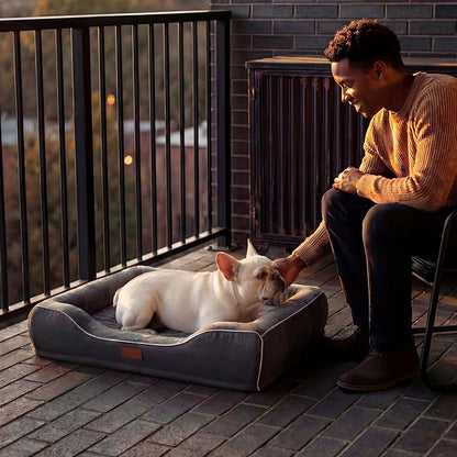 Orthopedic Cooling Dog Bed for Medium Sized Dogs Up to 30 Lbs, 28"x23"x6" Memory Foam Pet Bed with Egg-Crate Foam,Waterproof Removable Washable Cover,Anti-Slip Bottom, Relieves Joint Pain,Dark Grey