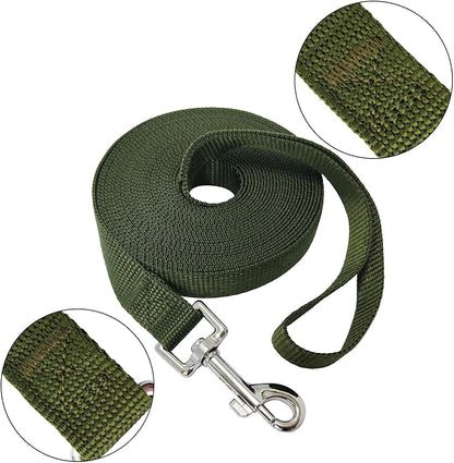 Nylon Training Dog Leash for Small Medium Large Dogs, 15ft 20ft 30ft 50ft Long Leash Dog/Puppy Lead for Obedience Recall Training, Camping (20ft, Green)