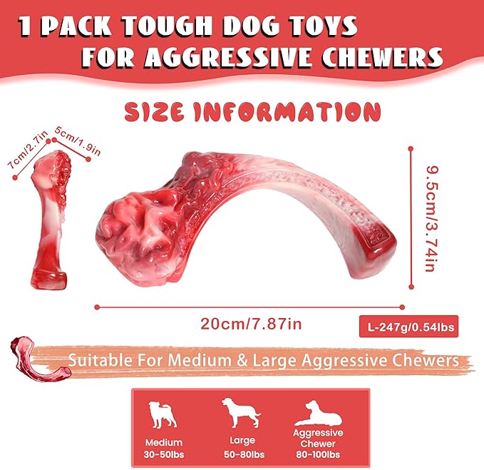 DSUMD Tough Dog Toys for Aggressive Chewers, Super Chew Toy to Keep Them Busy, Cleaning Teeth, Boredom and Stimulating, Indestructible Nylon Bone for Medium Large Breed, Best Pet Gift, Beef Flavor