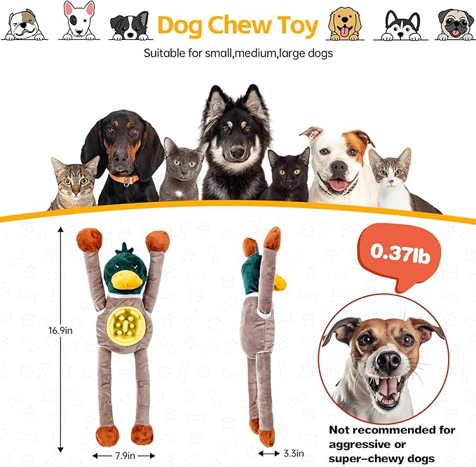 Squeaky Dog Toys, Interactive Plush Duck Chew Toy for Pets - Safe & Durable,Slow Feeder Dog Bowl,Ideal for Puppies & Small to Medium Dogs