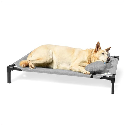 Coolaroo Pro Elevated Dog Bed with HeatShield Fabric – Advanced Cooling Raised Cot for Small & Medium Breeds, Easy-Clean, Low-to-Ground Access, Bonus Bolster Pillow – Glacier Grey