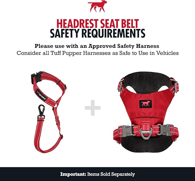 Tuff Pupper Dog Seat Belt for Car Headrest | Adjustable Length Dog Car Harness Restraint | Heavy-Duty Aviation Aluminum Carabiner & Tactical Buckle | Universal Fit for Small, Medium & Large Dogs