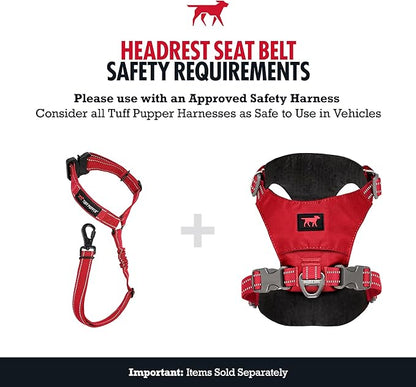 Tuff Pupper Dog Seat Belt for Car Headrest | Adjustable Length Dog Car Harness Restraint | Heavy-Duty Aviation Aluminum Carabiner & Tactical Buckle | Universal Fit for Small, Medium & Large Dogs