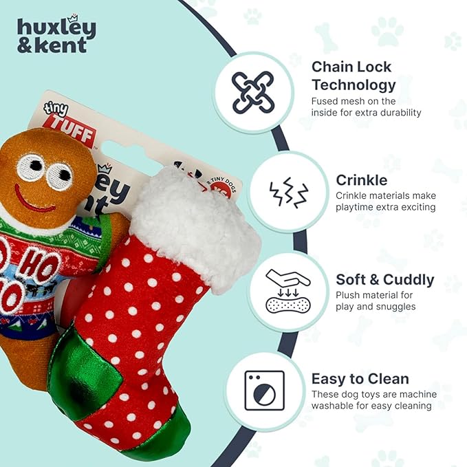 Huxley & Kent Funny Dog Toy w/Squeaker – Holiday Power Plush Squeaky Dog Toys for Small Dogs – Durable Small Stuffed Animal for Indoor Play & Fetch - Tiny Tuff Ugly Sweater Party