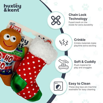 Huxley & Kent Funny Dog Toy w/Squeaker – Holiday Power Plush Squeaky Dog Toys for Small Dogs – Durable Small Stuffed Animal for Indoor Play & Fetch - Tiny Tuff Ugly Sweater Party