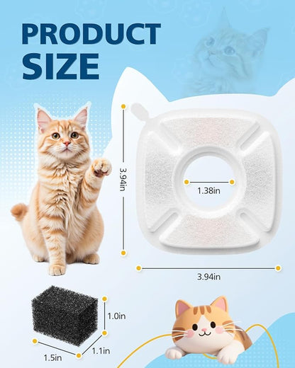 50 Pcs Cat Water Fountain Filters for Veken 95oz/2.8L, 67oz, 85oz, 135oz Dog Water Fountain Automatic Pet Fountain Dog Water Dispenser 25Pcs Pet Fountain Filter Replacement & 25Pcs Pre-Filter Sponges