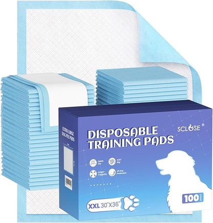 SCLOSE Dog Pee Pads Extra Large 30"x36", 100 Count Puppy Pads XXL, Potty Pads for Dogs, Super Absorbent & Leak-Proof, Disposable Training Pads for Puppies, Doggie Pads, Blue