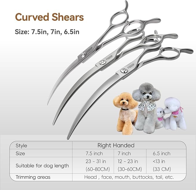 Professional 45°Curved Grooming Scissors for Dogs 7.5 in Big Arc Curved Shears for Professional Groomer Japan VG10 High-carbon Steel Right Hand Matte
