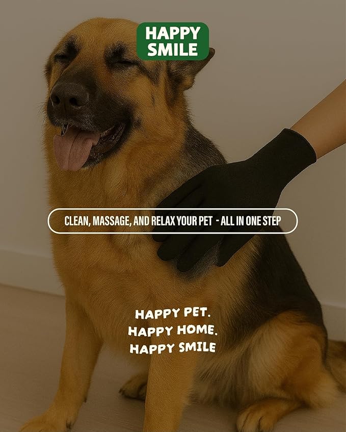 Happy Smile Pet Grooming Gloves for Dogs & Cats – Deshedding, Bath & Massage – Hair Removal Gloves for Short & Long Fur – 1 Pair