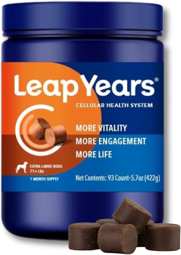 Leap Years Soft Chew Dog Supplement – Supports Healthy Aging, Cognition & Vitality; Veterinarian-Formulated for Brain, Heart & Muscle Health; Powerful NAD Booster & Senolytic Formula, XL Breed