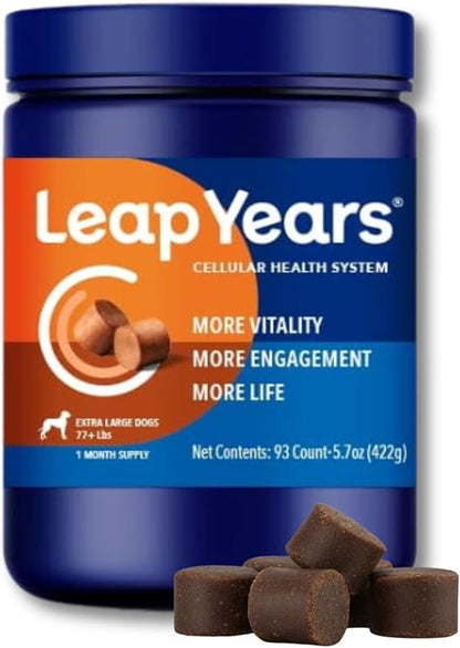 Leap Years Soft Chew Dog Supplement – Supports Healthy Aging, Cognition & Vitality; Veterinarian-Formulated for Brain, Heart & Muscle Health; Powerful NAD Booster & Senolytic Formula, XL Breed