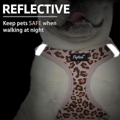 PUPTECK Dog Harness and Leash Set for Small Medium Dogs No Pull Step-in Soft Mesh Puppy Cat Vest Harnesses Reflective at Night, Brown Leopard Print, L